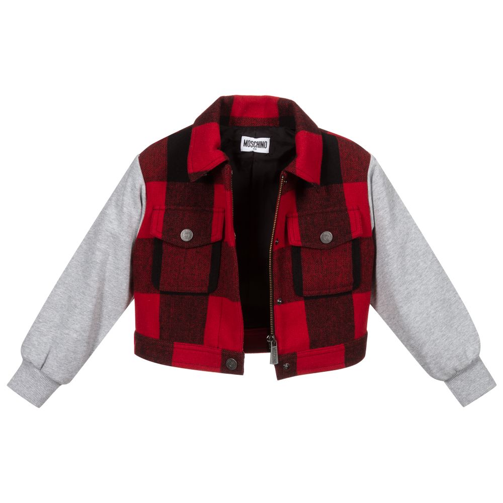 Moschino Kid-Teen-Girls Red & Grey Wool Jacket | Childrensalon Outlet