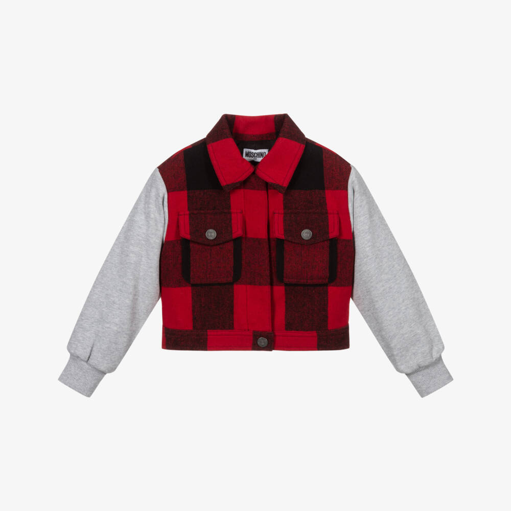 Moschino Kid-Teen-Girls Red & Grey Wool Jacket | Childrensalon Outlet