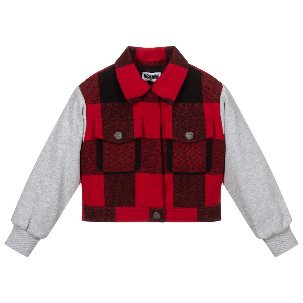 Moschino Kid-Teen - Girls Red & Grey Wool Jacket | Childrensalon