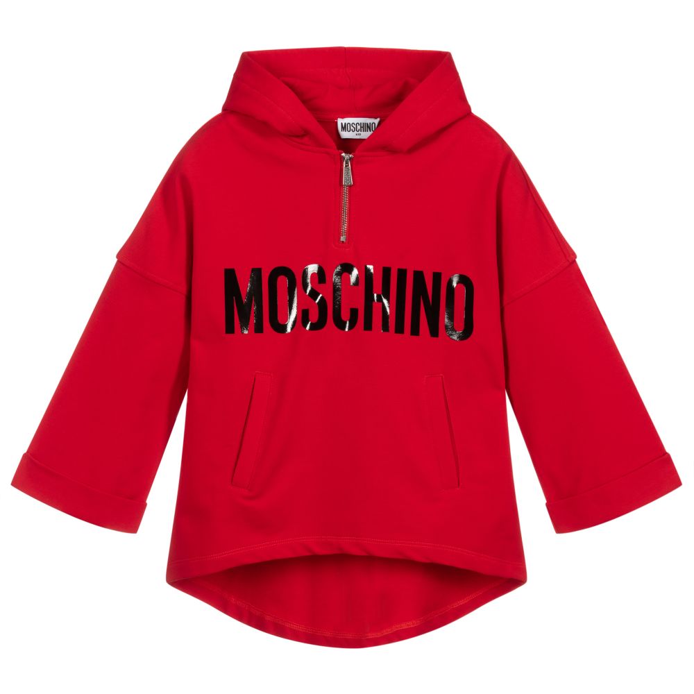 Moschino Kid-Teen - Girls Red Logo Hooded Top | Childrensalon
