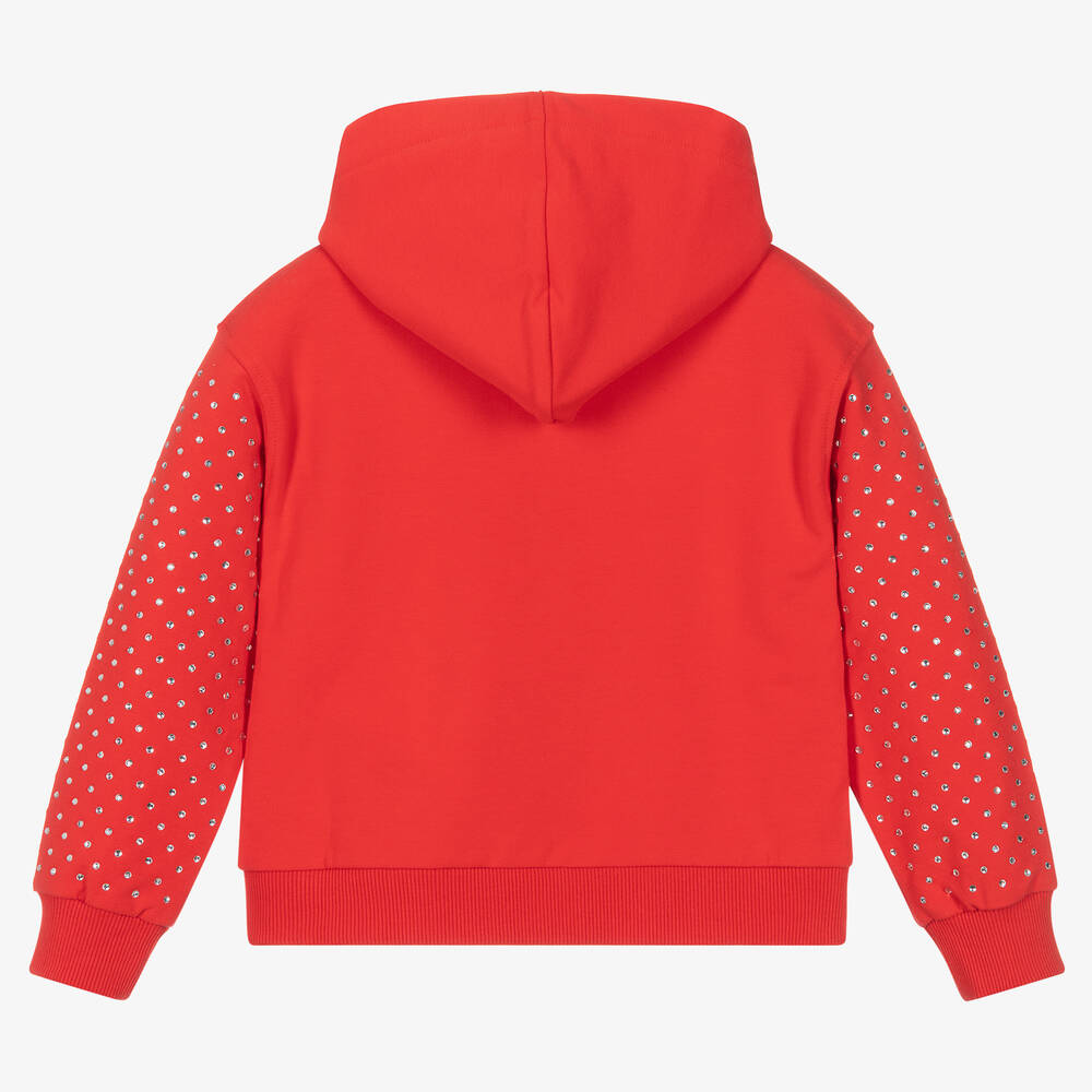 Moschino Kid-Teen - Girls Red Rhinestone Zip-Up Hoodie