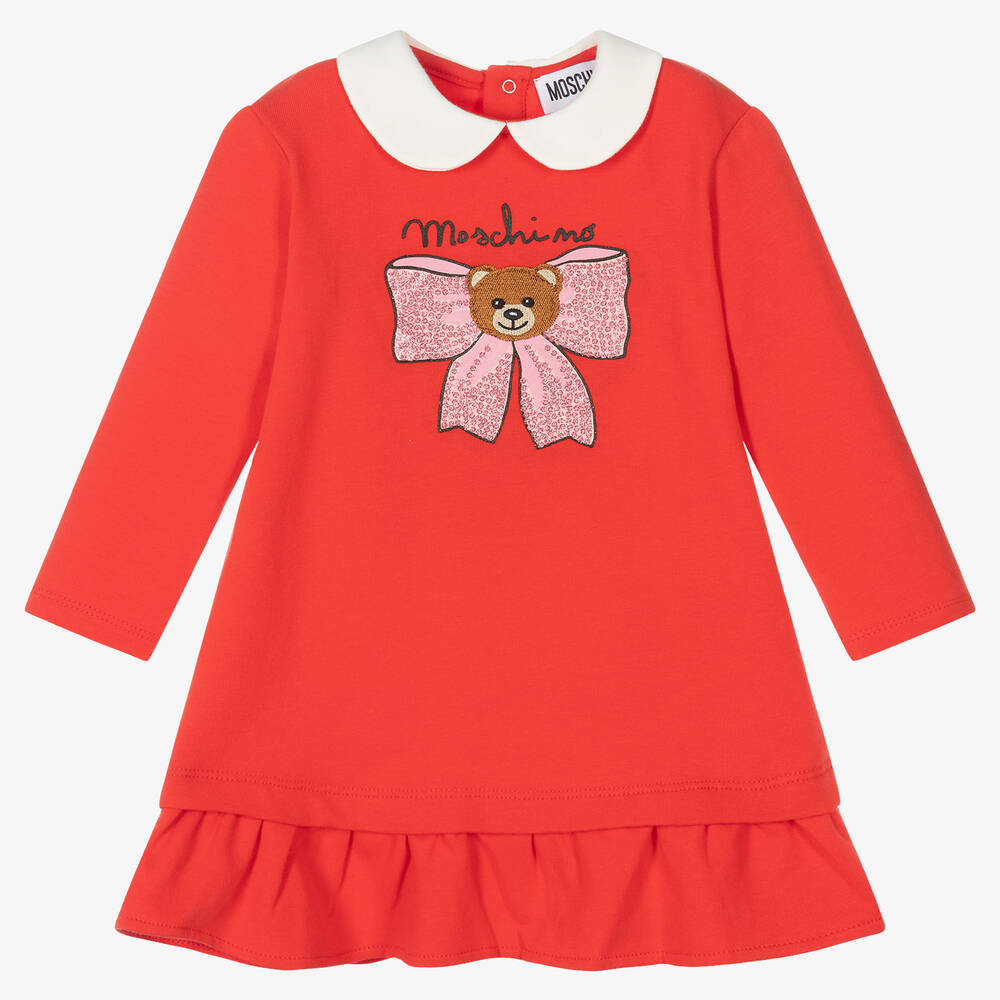 Moschino Baby - Красное платье с медвежонком для девочек | Childrensalon