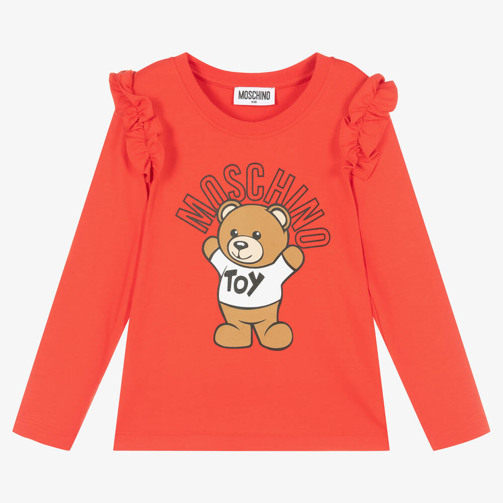 Moschino Kid-Teen - Girls Red Teddy Bear Logo Cotton Top | Childrensalon