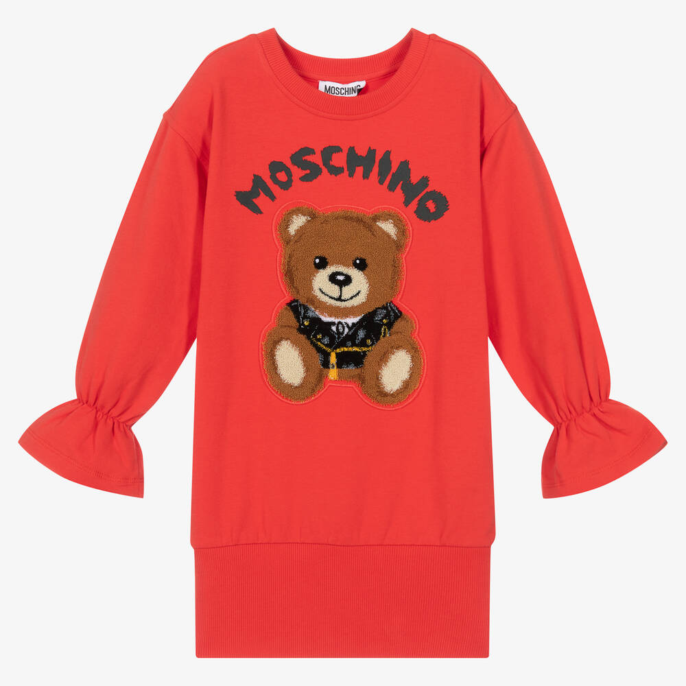 Moschino Kid-Teen - Girls Red Teddy Bear Logo Dress | Childrensalon