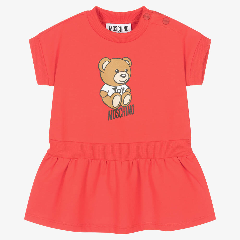 Moschino Baby - فستان أطفال بناتي قطن جيرسي لون أحمر | Childrensalon