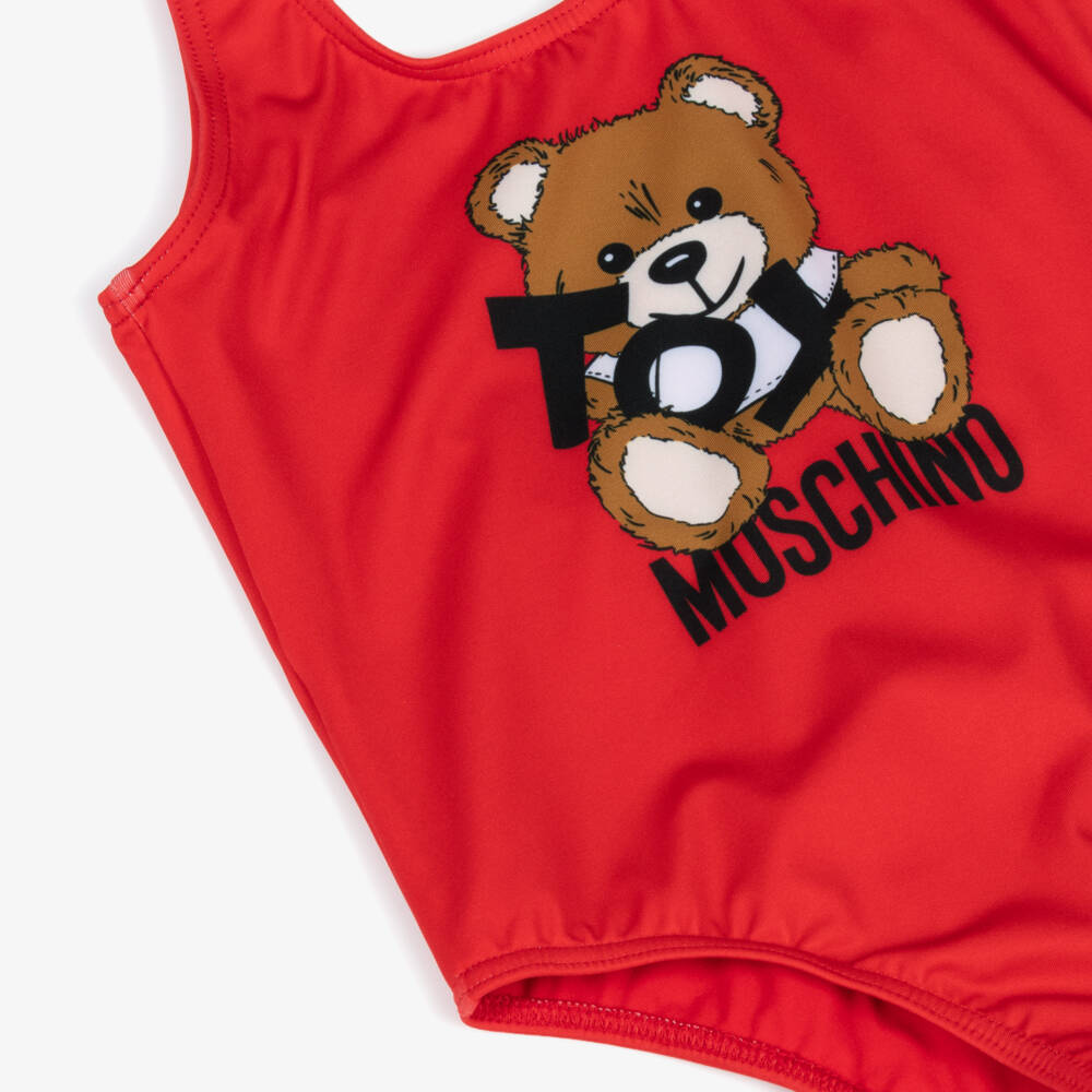 Moschino-Girls Red Teddy Bear Swimsuit | Childrensalon Outlet