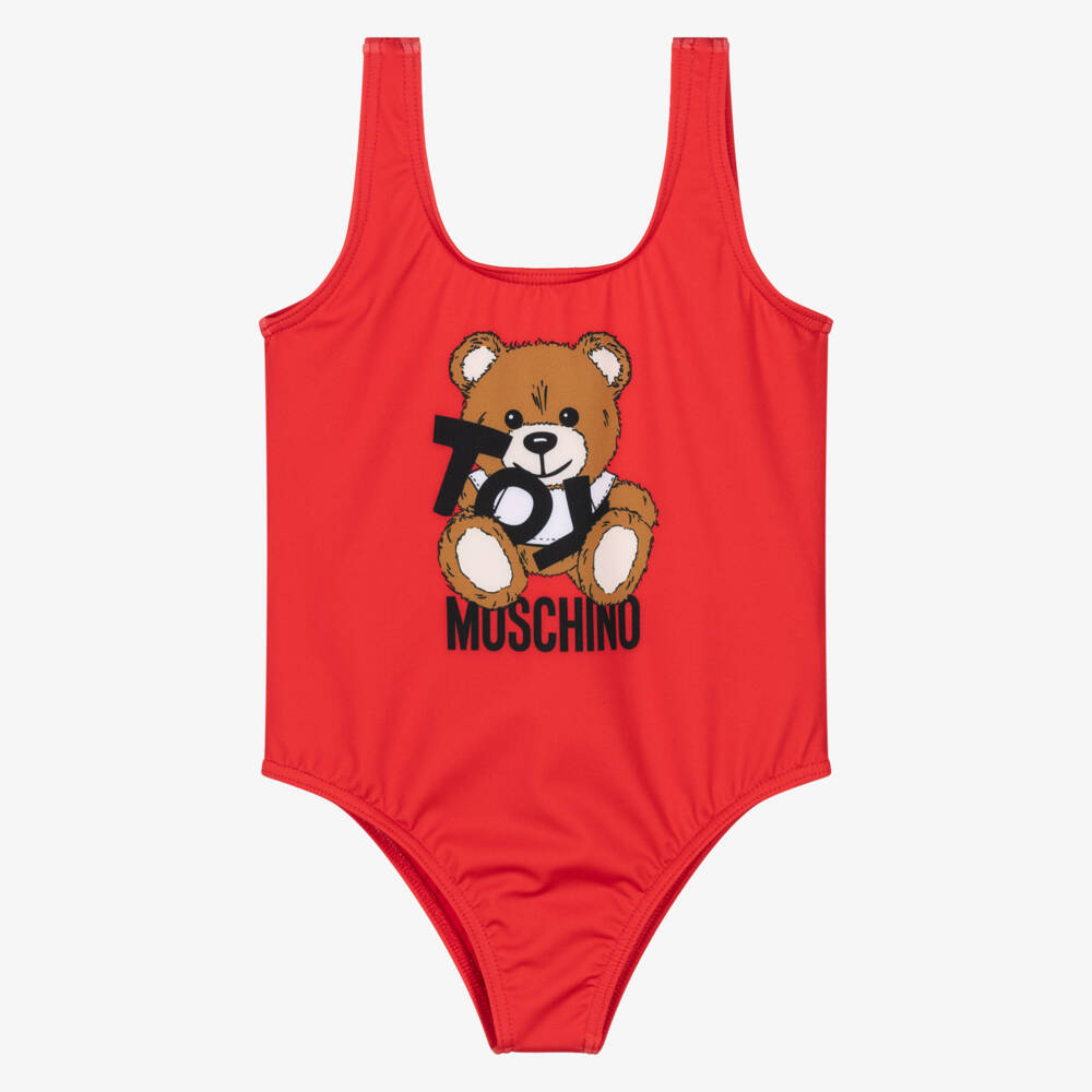 Moschino-Girls Red Teddy Bear Swimsuit | Childrensalon Outlet