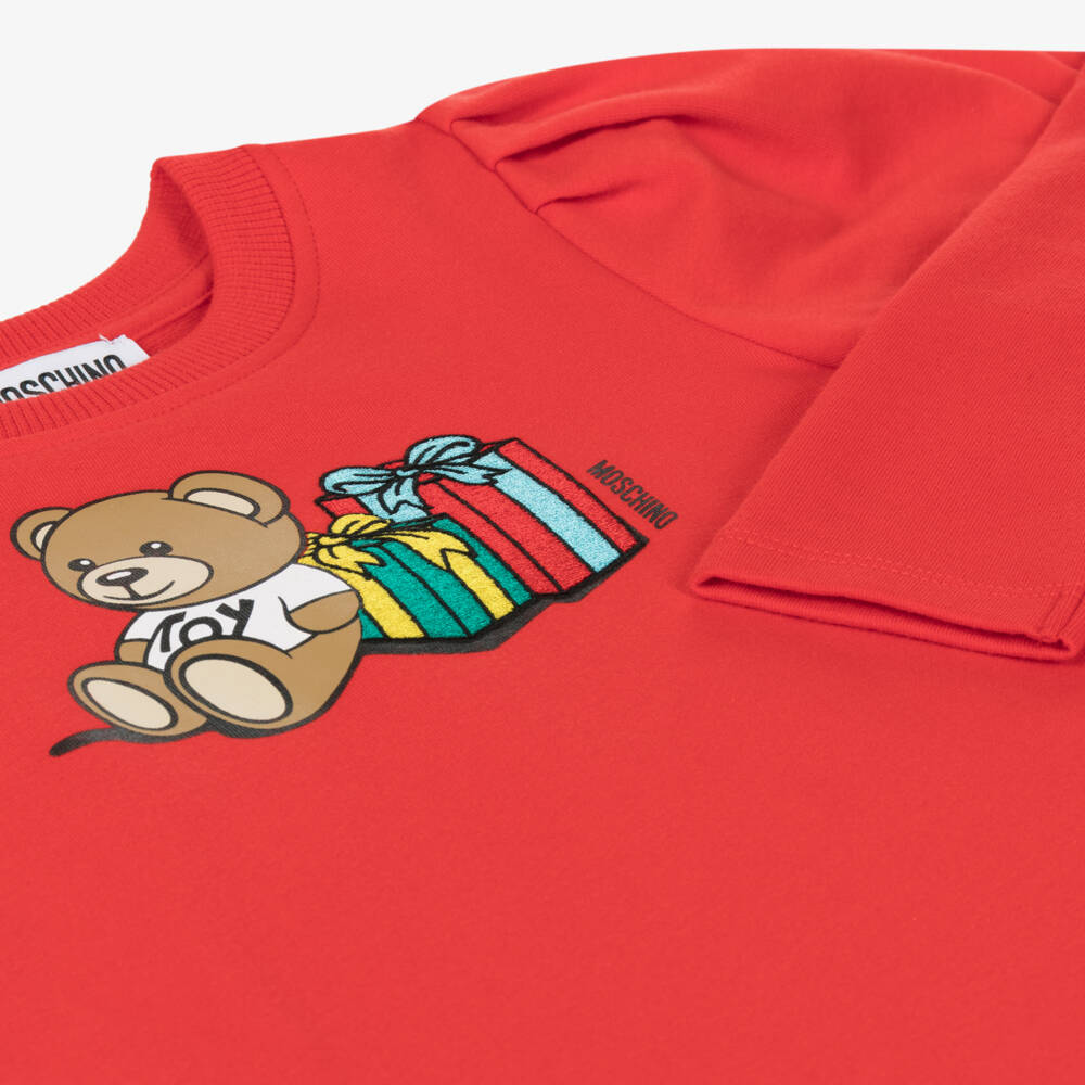 Moschino Кид-Тин-Красное хлопковое платье Teddy Bear для девочек | Childrensalon Outlet