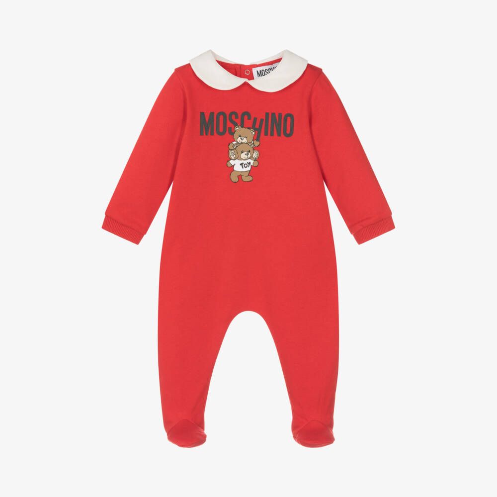 Moschino Baby-Girls Red Teddy Logo Sleepsuit | Childrensalon Outlet