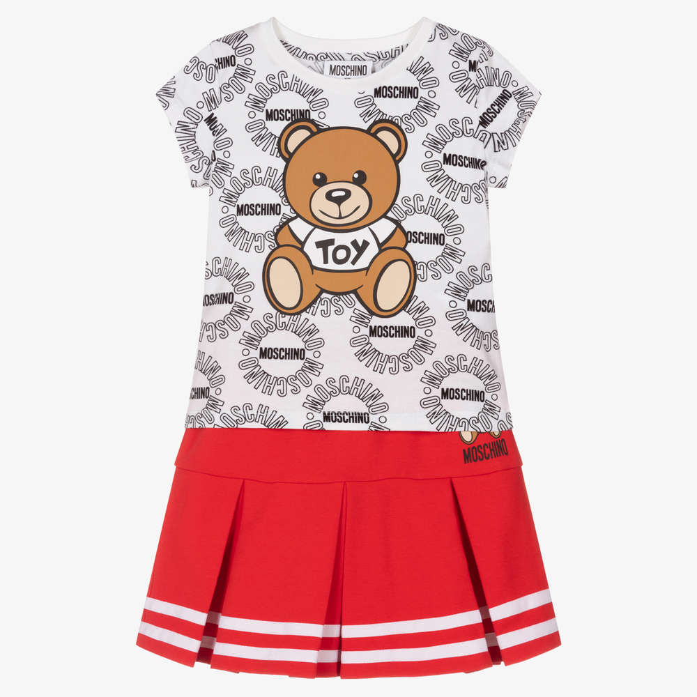 Moschino Kid-Teen - Топ с медвежатами и красная юбка для девочек | Childrensalon
