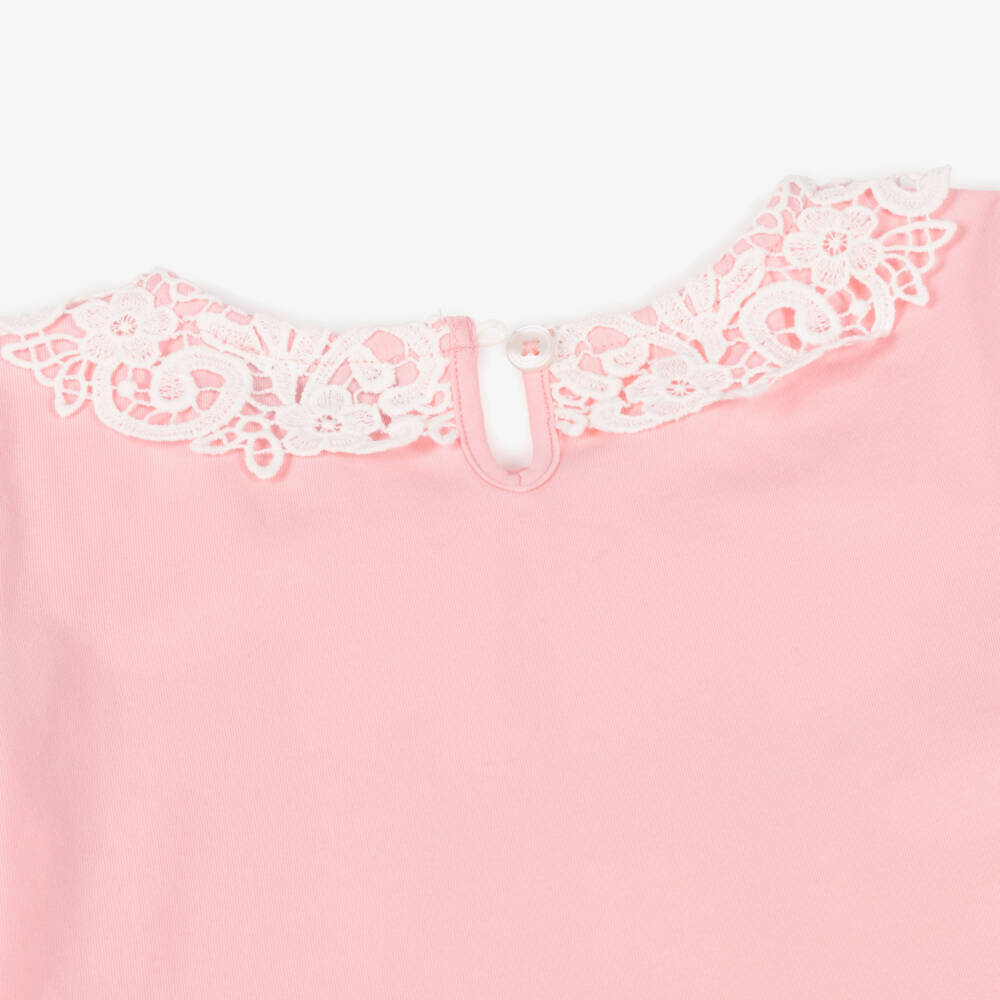 Moschino-Girls Rose Lace-Collared Tee | Childrensalon Outlet