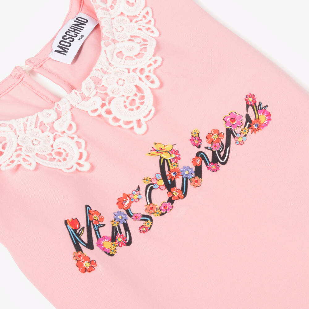 Moschino-Girls Rose Lace-Collared Tee | Childrensalon Outlet
