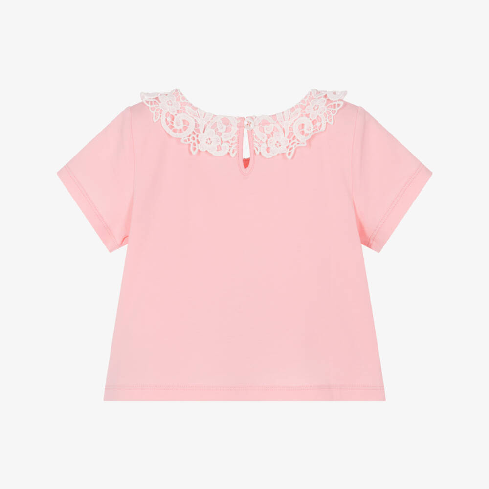 Moschino-Girls Rose Lace-Collared Tee | Childrensalon Outlet
