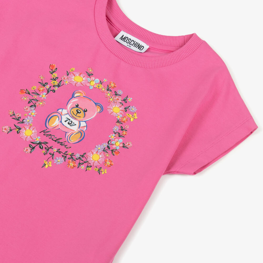 Moschino-Girls Rose Teddy Logo Tee | Childrensalon Outlet