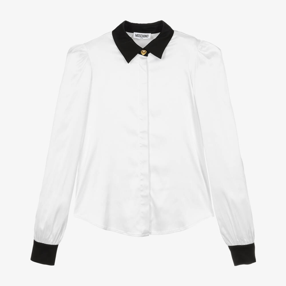 Moschino Кид-Тин-Girls Satin Blouse with Black Trim | Childrensalon Outlet