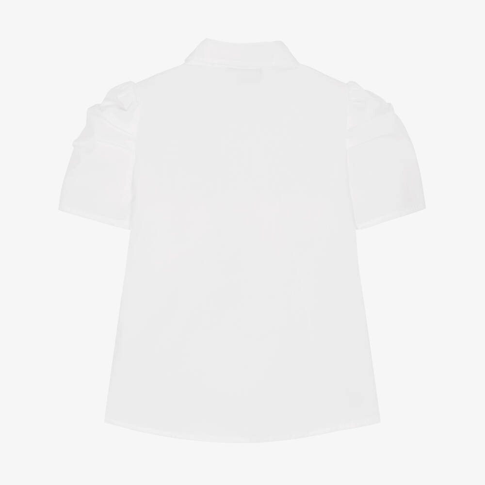 Moschino-Girls Shimmer Logo Puff Sleeve Blouse | Childrensalon Outlet