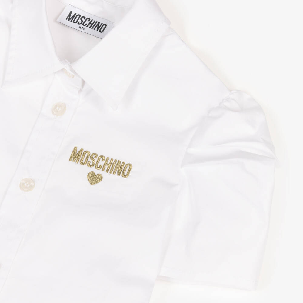 Moschino-Girls Shimmer Logo Puff Sleeve Blouse | Childrensalon Outlet