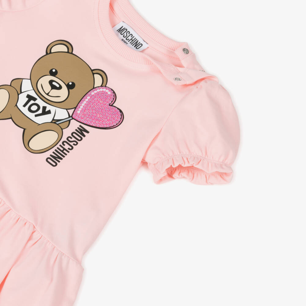 Moschino-Girls Soft Pink Bear Dress | Childrensalon Outlet