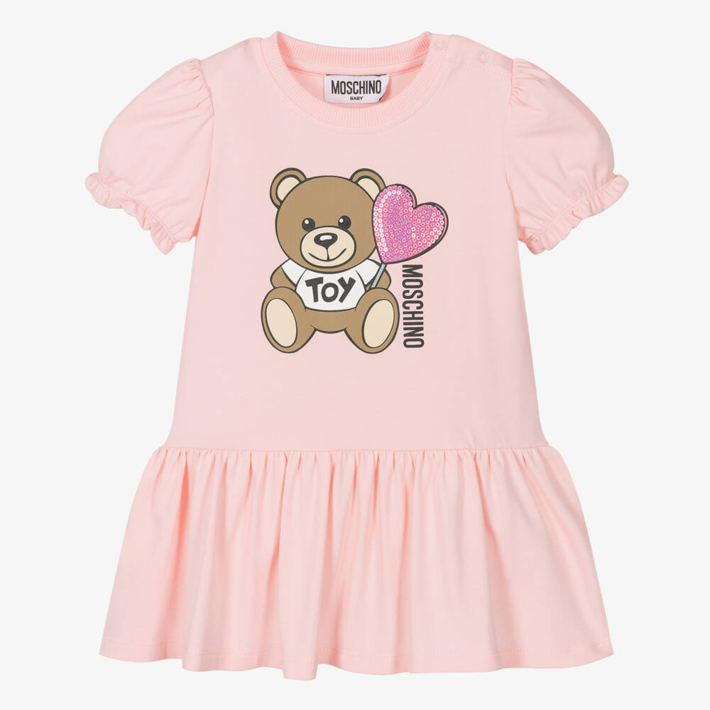 Moschino-فستان وردي ناعم للبنات مع دب | Childrensalon Outlet