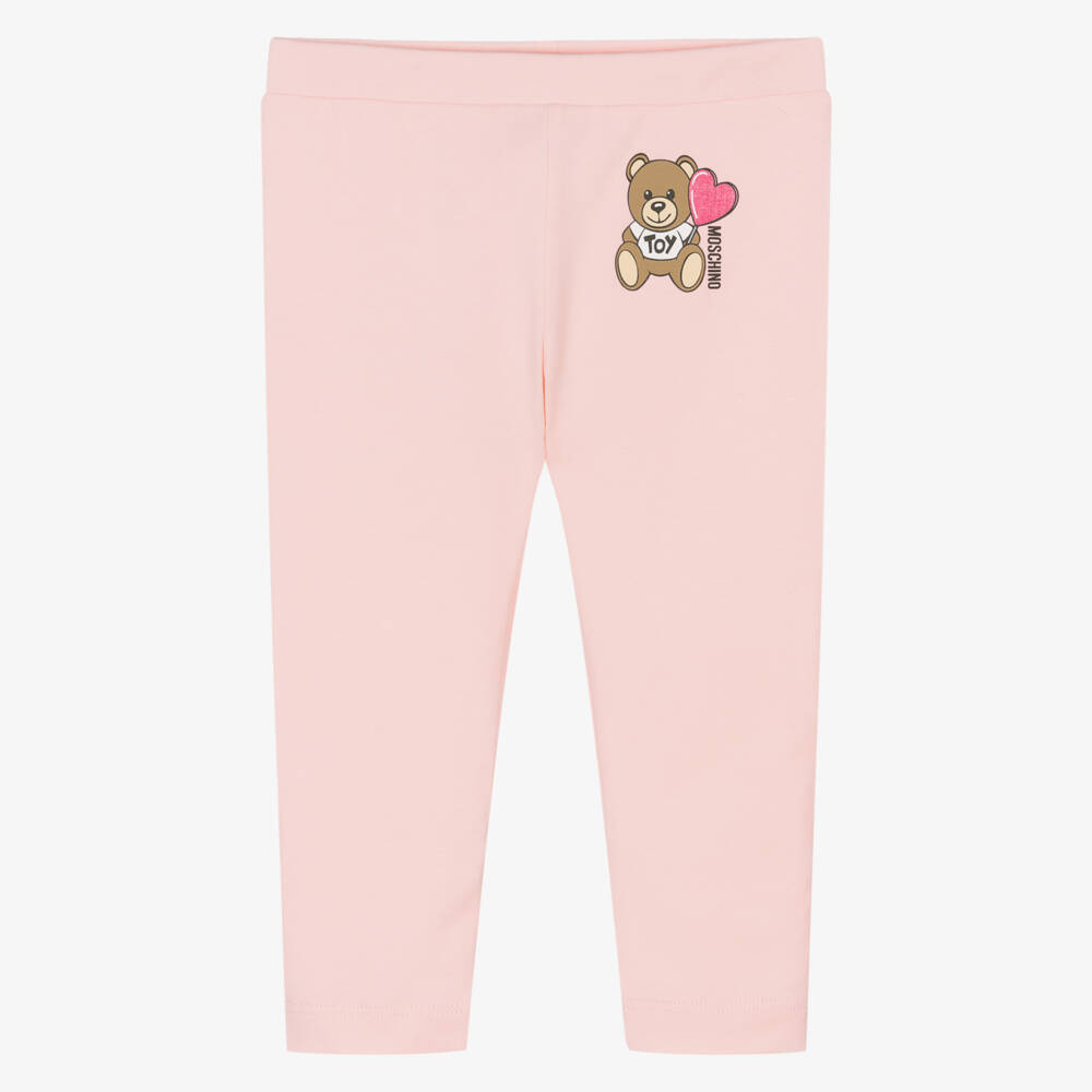 Moschino-Мягкие розовые леггинсы с медвежонком для девочек | Childrensalon Outlet