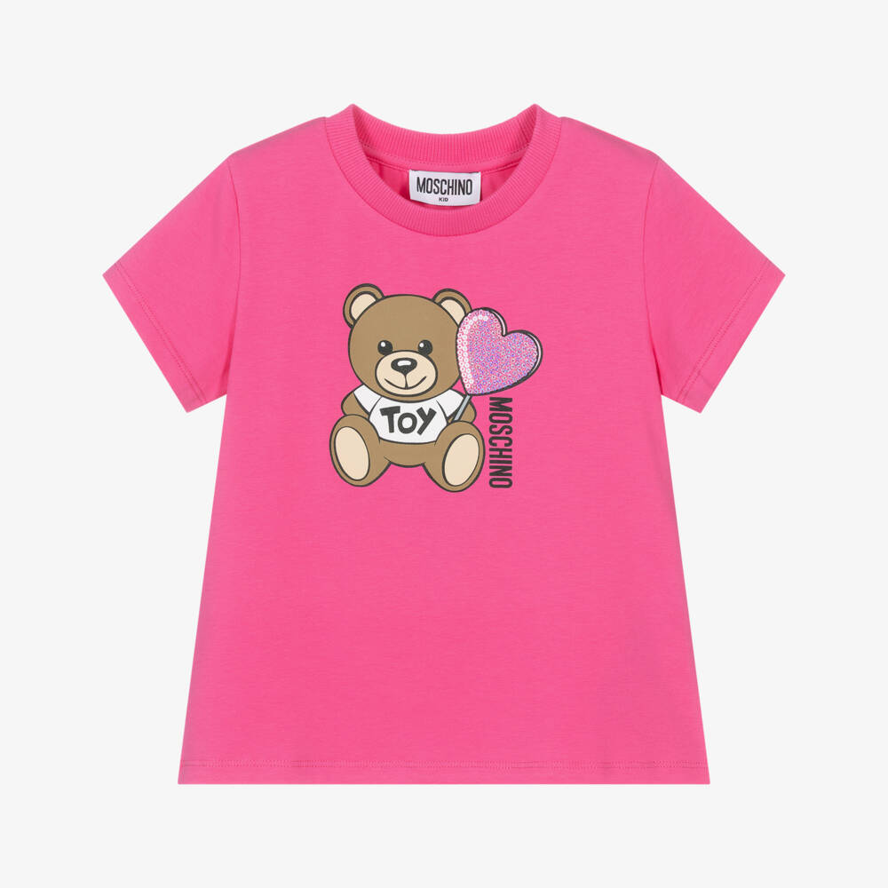 Moschino-تيشيرت وردي ناعم للبنات مع دب | Childrensalon Outlet