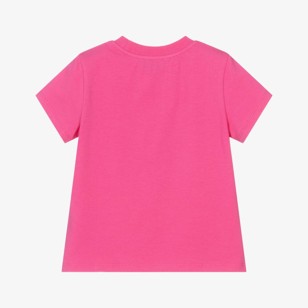 Moschino-Мягкая розовая футболка с медвежонком для девочек | Childrensalon Outlet