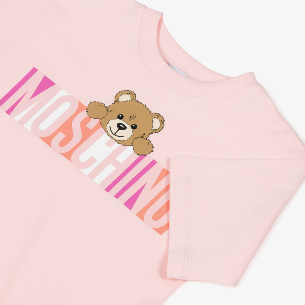 Moschino-Girls Soft Pink Bear Tee | Childrensalon Outlet