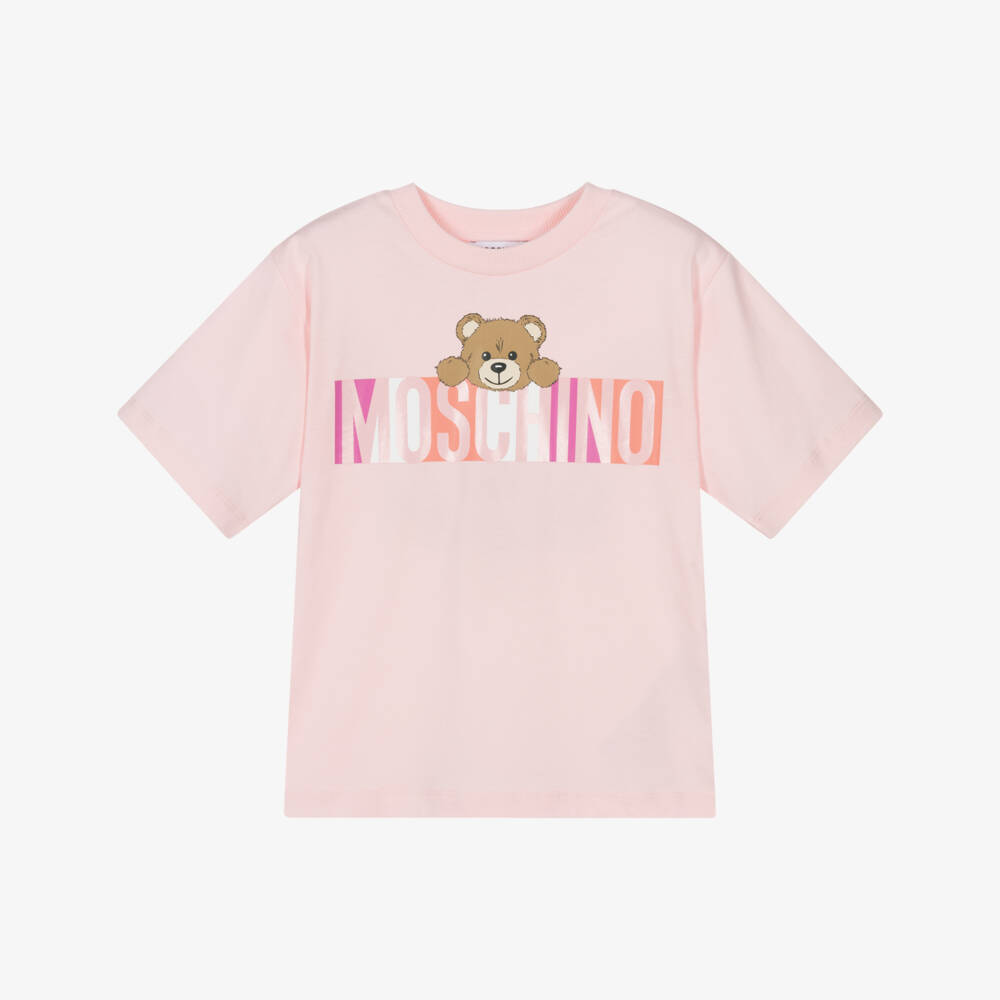 Moschino-تيشيرت وردي ناعم للبنات مع دب | Childrensalon Outlet