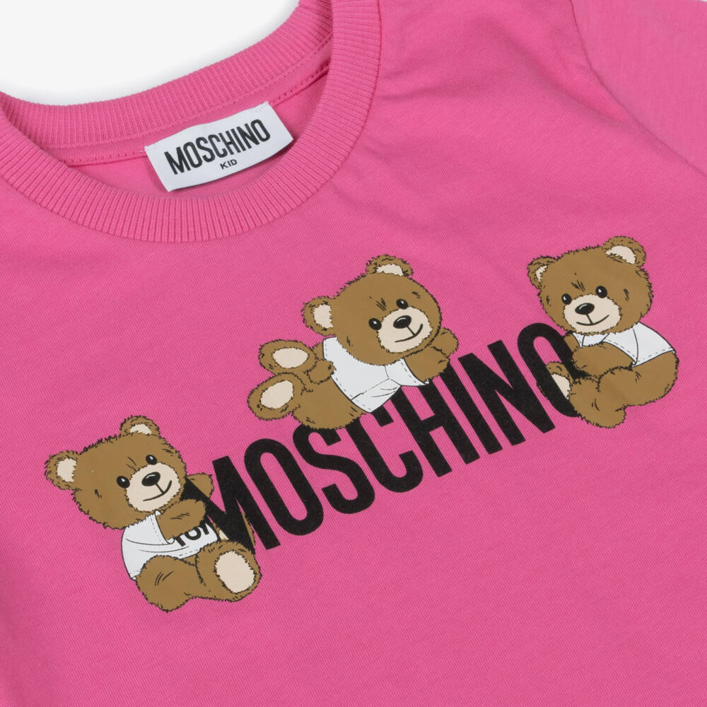 Moschino-Girls Soft Pink Bear Trio Tee | Childrensalon Outlet
