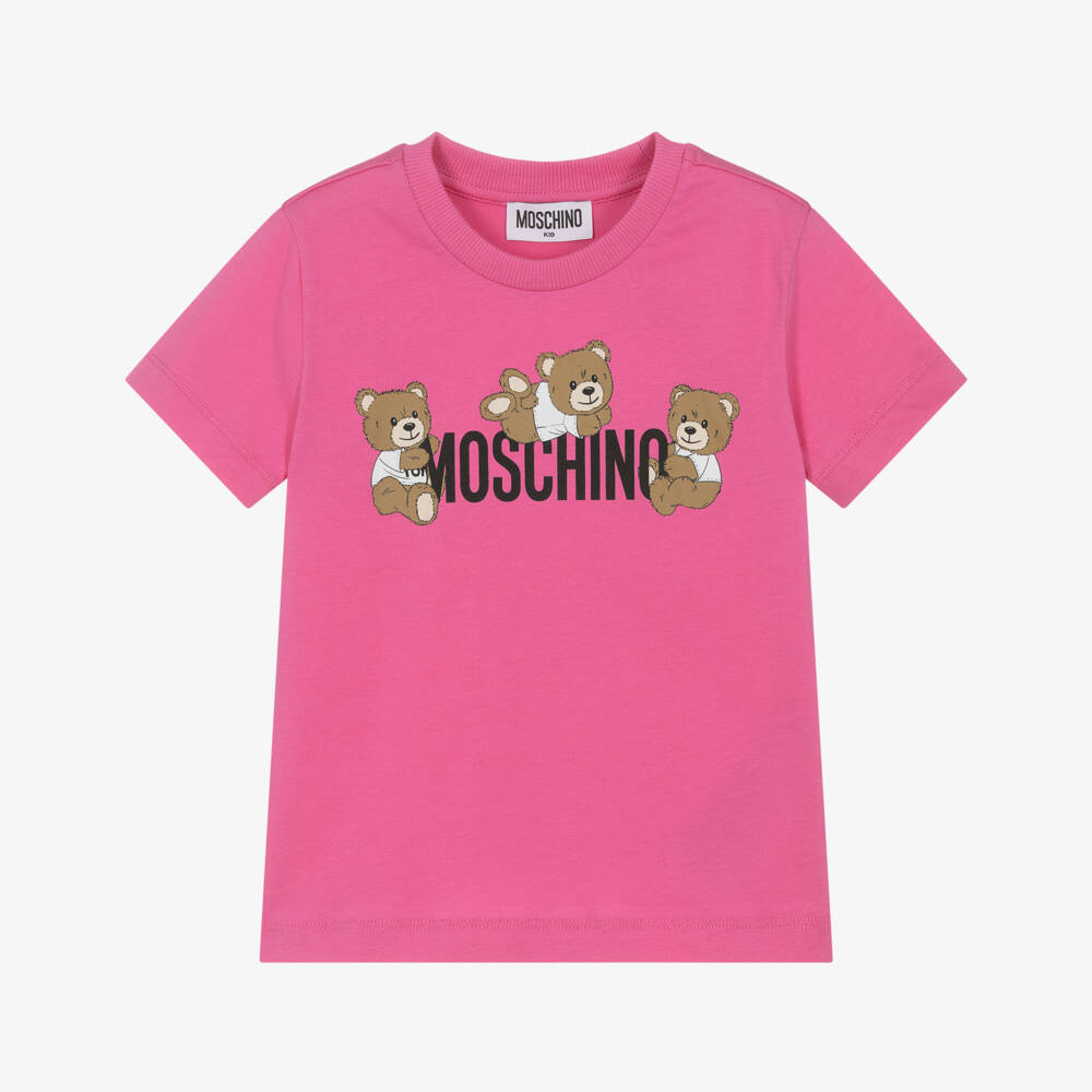 Moschino-Girls Soft Pink Bear Trio Tee | Childrensalon Outlet