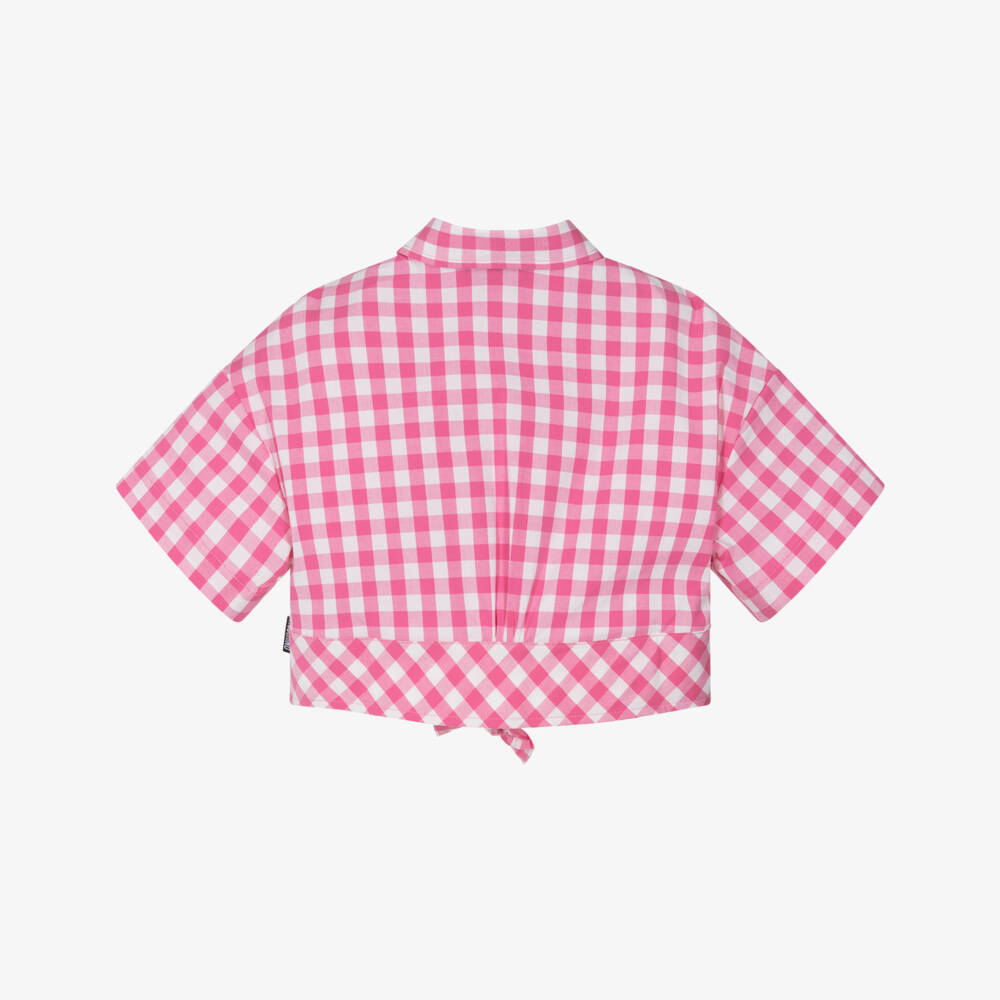 Moschino-Girls Soft Pink Check Tie Top | Childrensalon Outlet