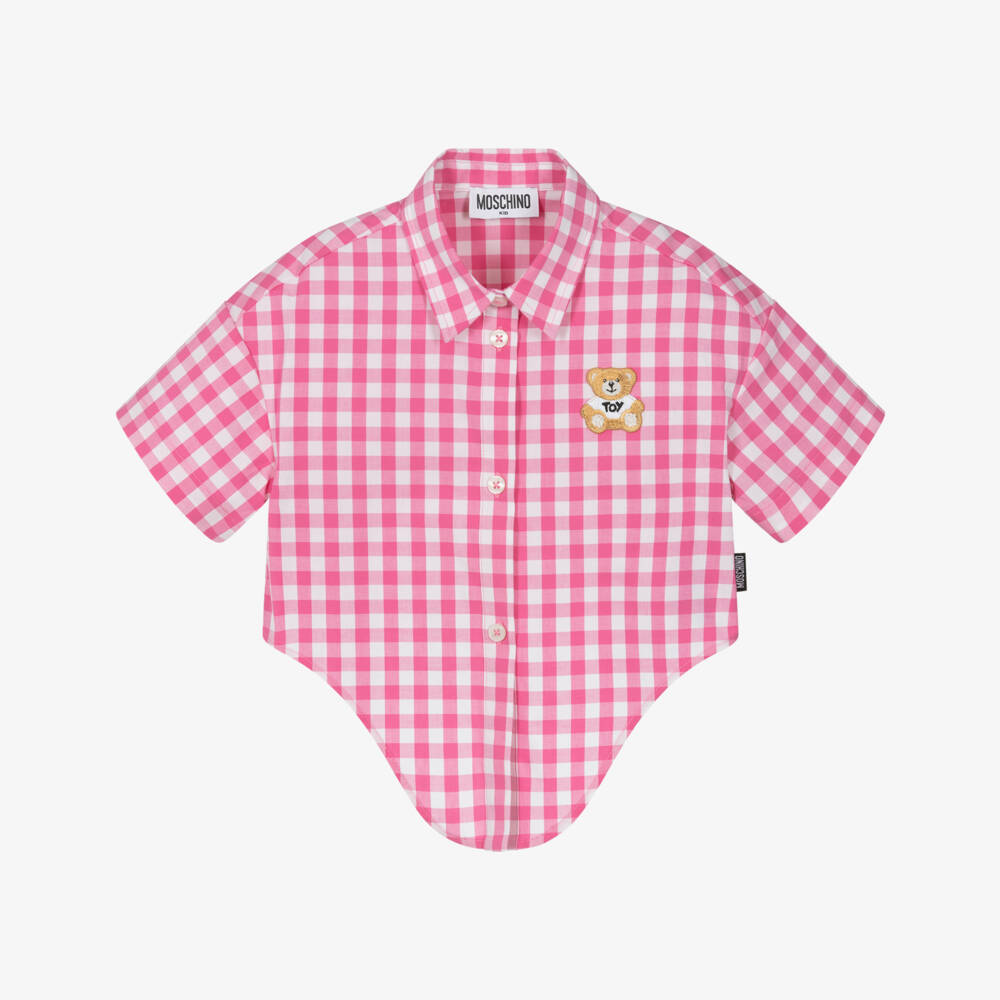 Moschino-Girls Soft Pink Check Tie Top | Childrensalon Outlet