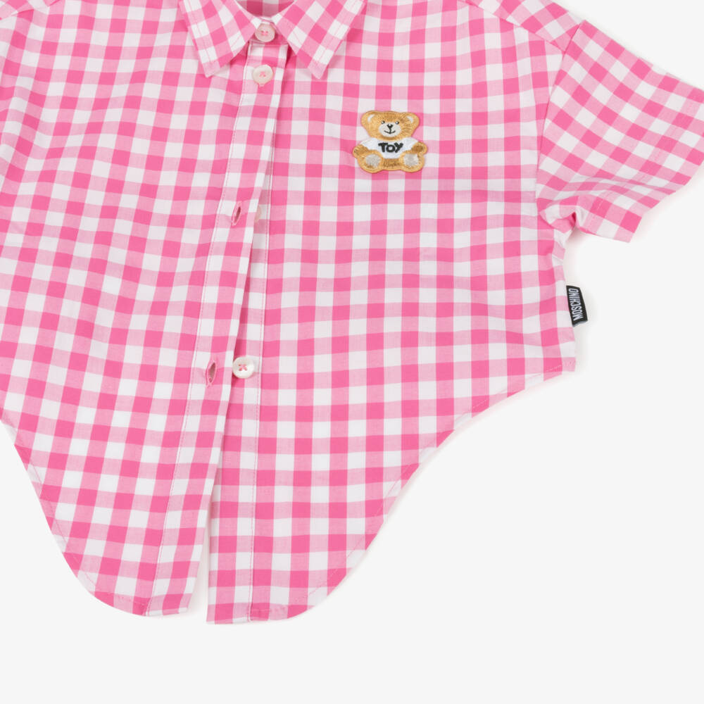Moschino-Girls Soft Pink Check Tie Top | Childrensalon Outlet