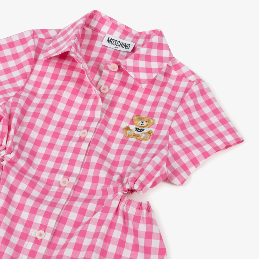 Moschino-Girls Soft Pink Checkered Dress | Childrensalon Outlet