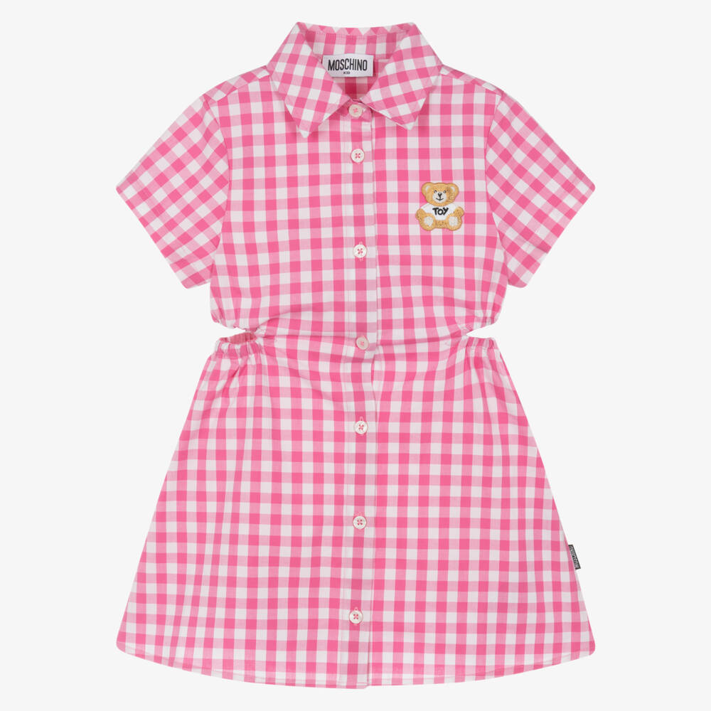 Moschino-Girls Soft Pink Checkered Dress | Childrensalon Outlet