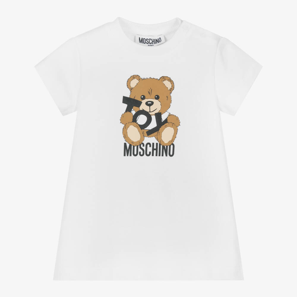 Moschino-فستان أبيض ناعم للبنات مع تصميم دب | Childrensalon Outlet