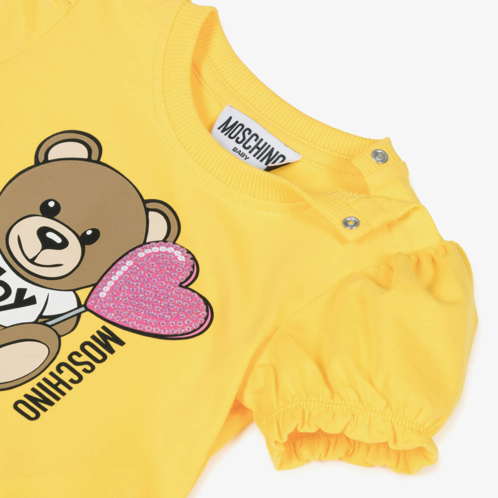 Moschino-Girls Sunshine Teddy Cotton Frock | Childrensalon Outlet