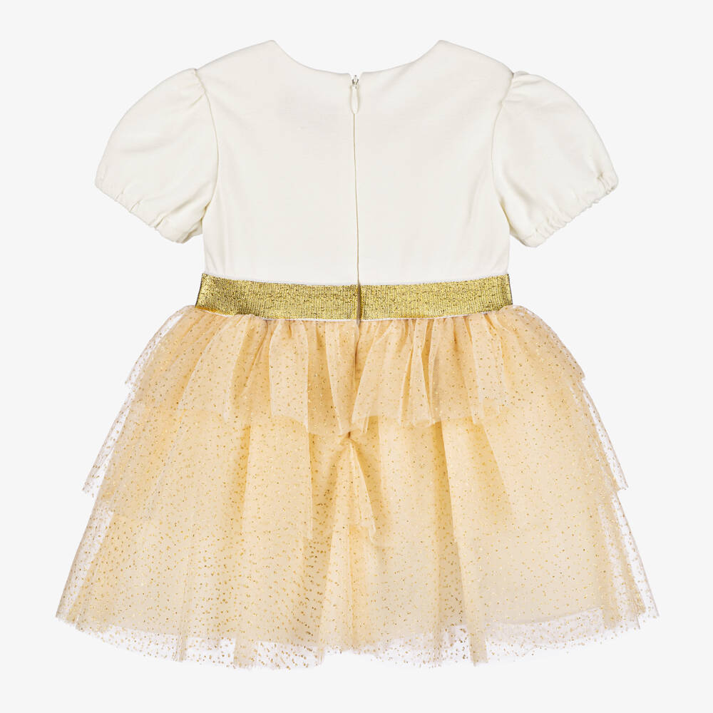 Moschino Baby-فستان تول لون عاجي وذهبي | Childrensalon Outlet