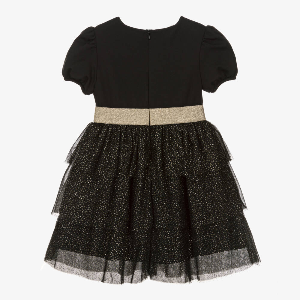 Moschino Kid-Teen-فستان تول بكشكش لون أسود وذهبي للبنات | Childrensalon Outlet