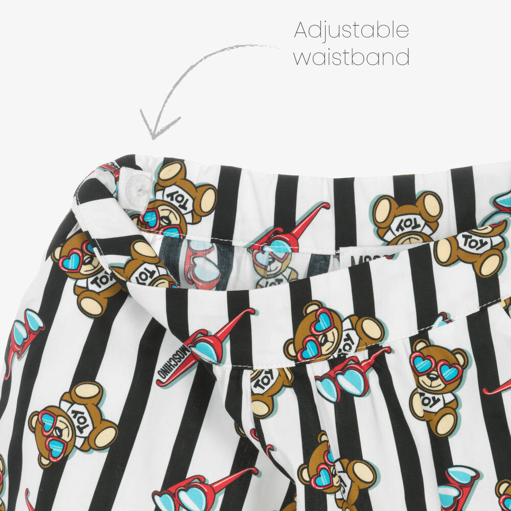 Moschino Кид-Тин-Girls White Bear Stripe Shorts Set | Childrensalon Outlet