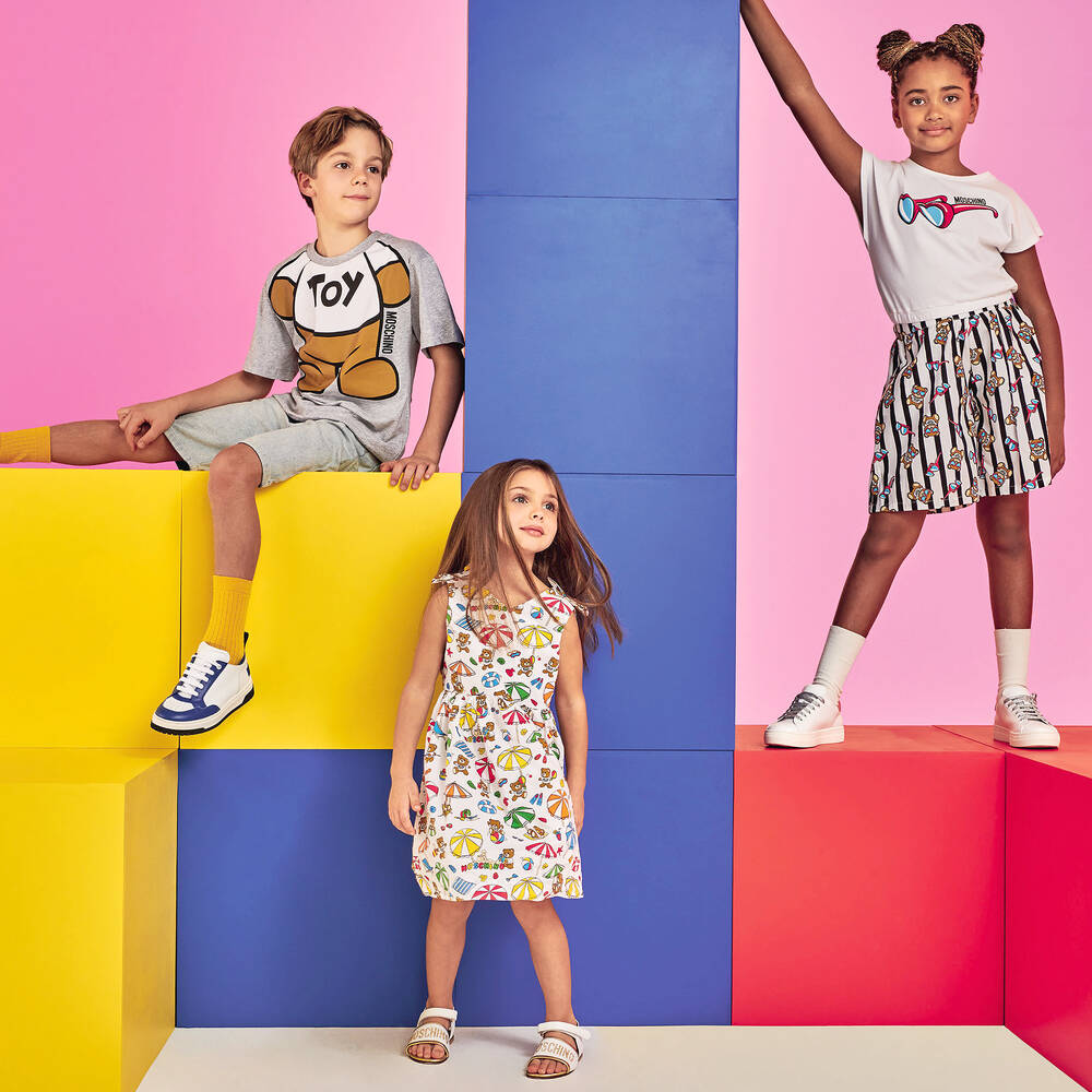 Moschino Кид-Тин-Girls White Bear Stripe Shorts Set | Childrensalon Outlet