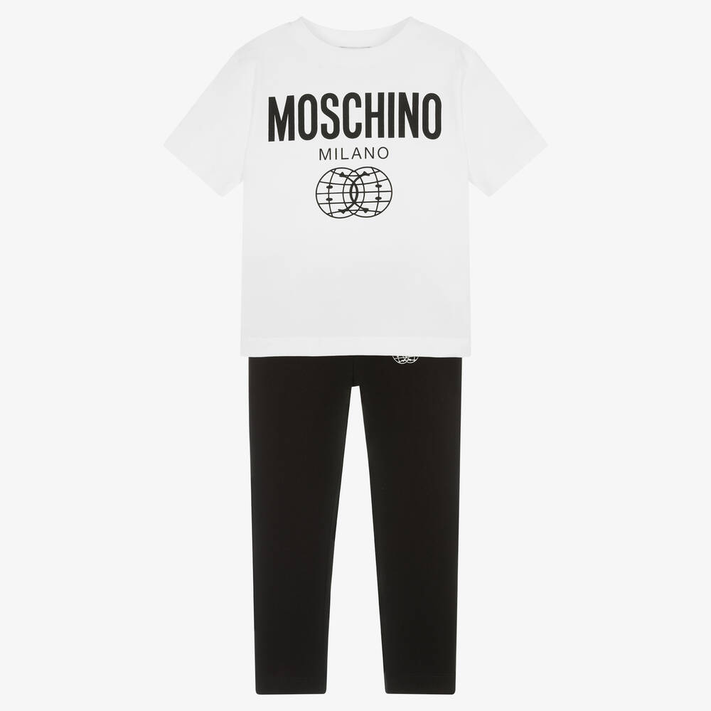 Moschino Kid-Teen - Girls White & Black Logo Leggings Set ...
