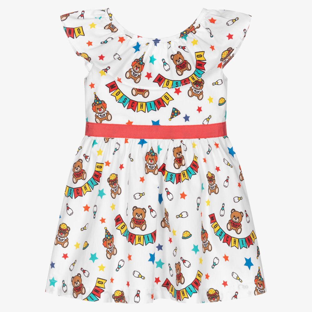 Moschino Baby - Белое платье с цирковым принтом для девочек | Childrensalon