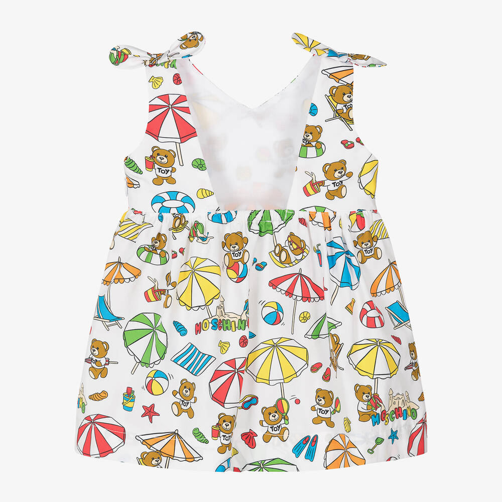 Moschino Baby-Girls White Cotton Beach Teddy Dress | Childrensalon Outlet