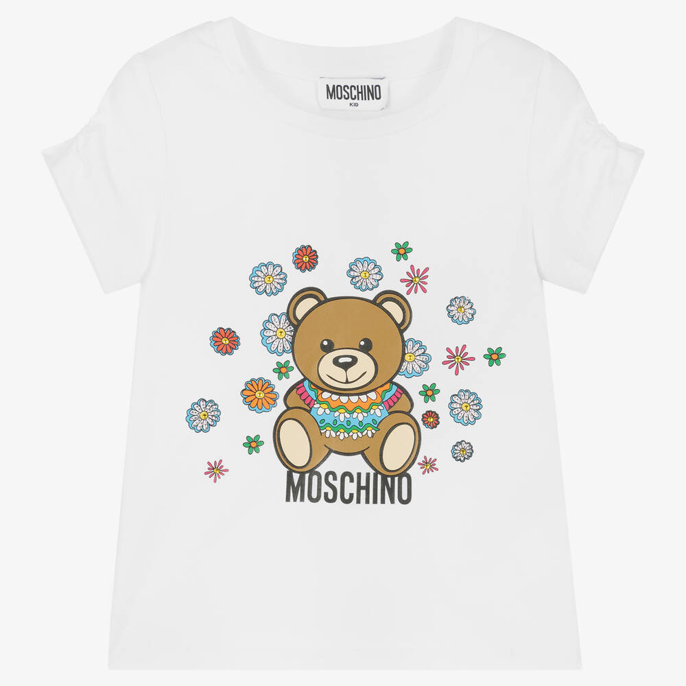 Moschino Kid-Teen - Weißes Baumwoll-T-Shirt mit Strass | Childrensalon