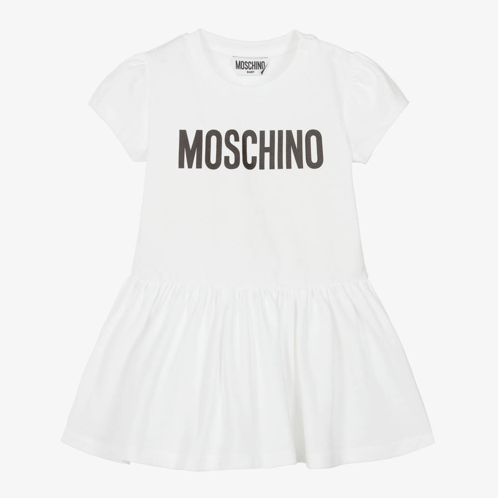 Moschino-Girls White Cotton Jersey Dress | Childrensalon Outlet