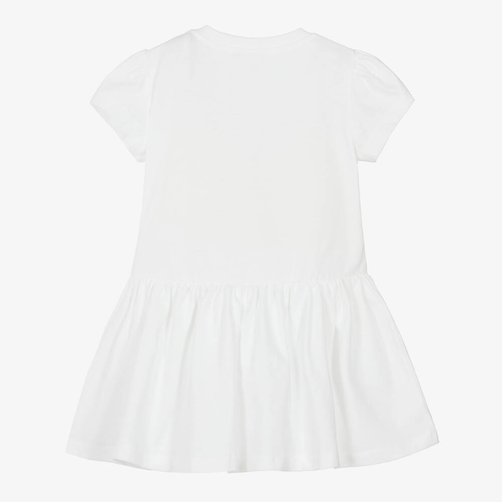 Moschino-Girls White Cotton Jersey Dress | Childrensalon Outlet