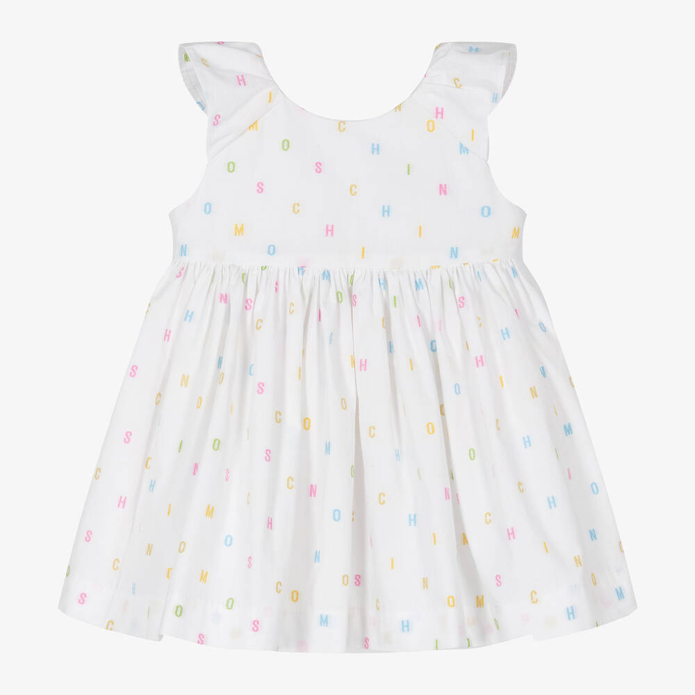 Moschino Малыши-Girls White Cotton Letter Logo Dress | Childrensalon Outlet