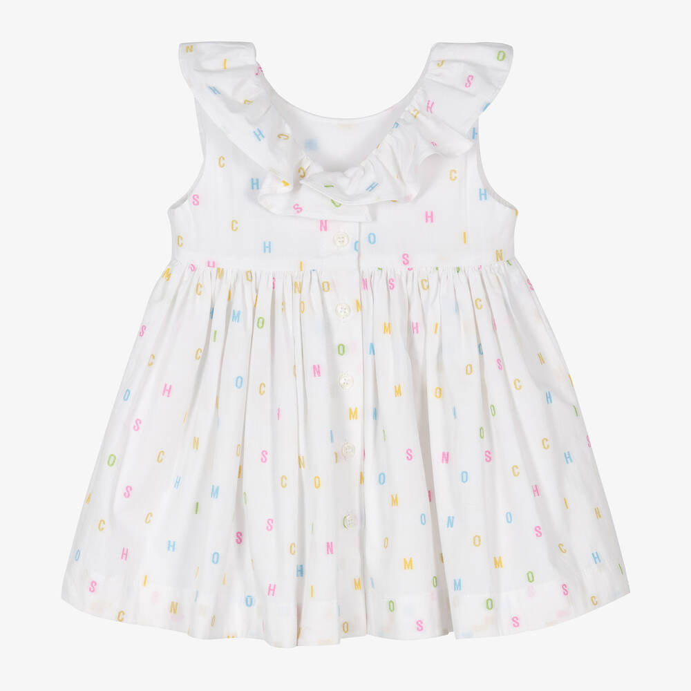 Moschino Baby-Girls White Cotton Letter Logo Dress | Childrensalon Outlet