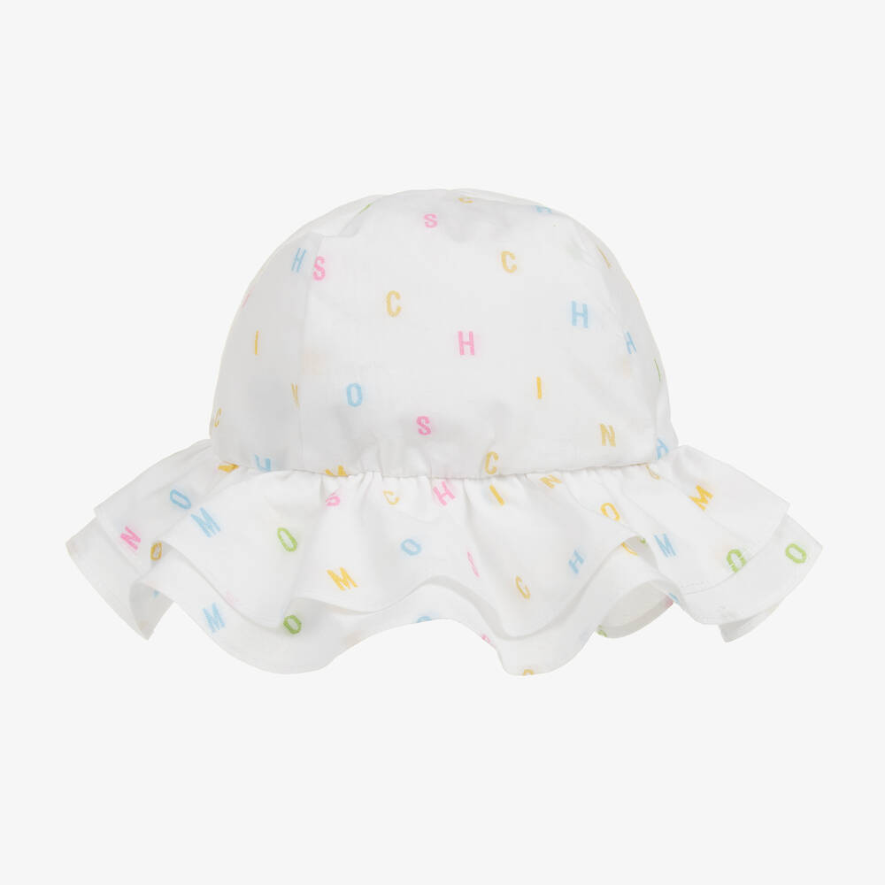 Moschino Baby-قبعة للشمس قطن بوبلين لون أبيض للبنات | Childrensalon Outlet